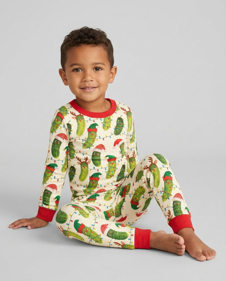 Cheerful Christmas Pickle Bamboo Two Piece Long Sleeve Pajama Set