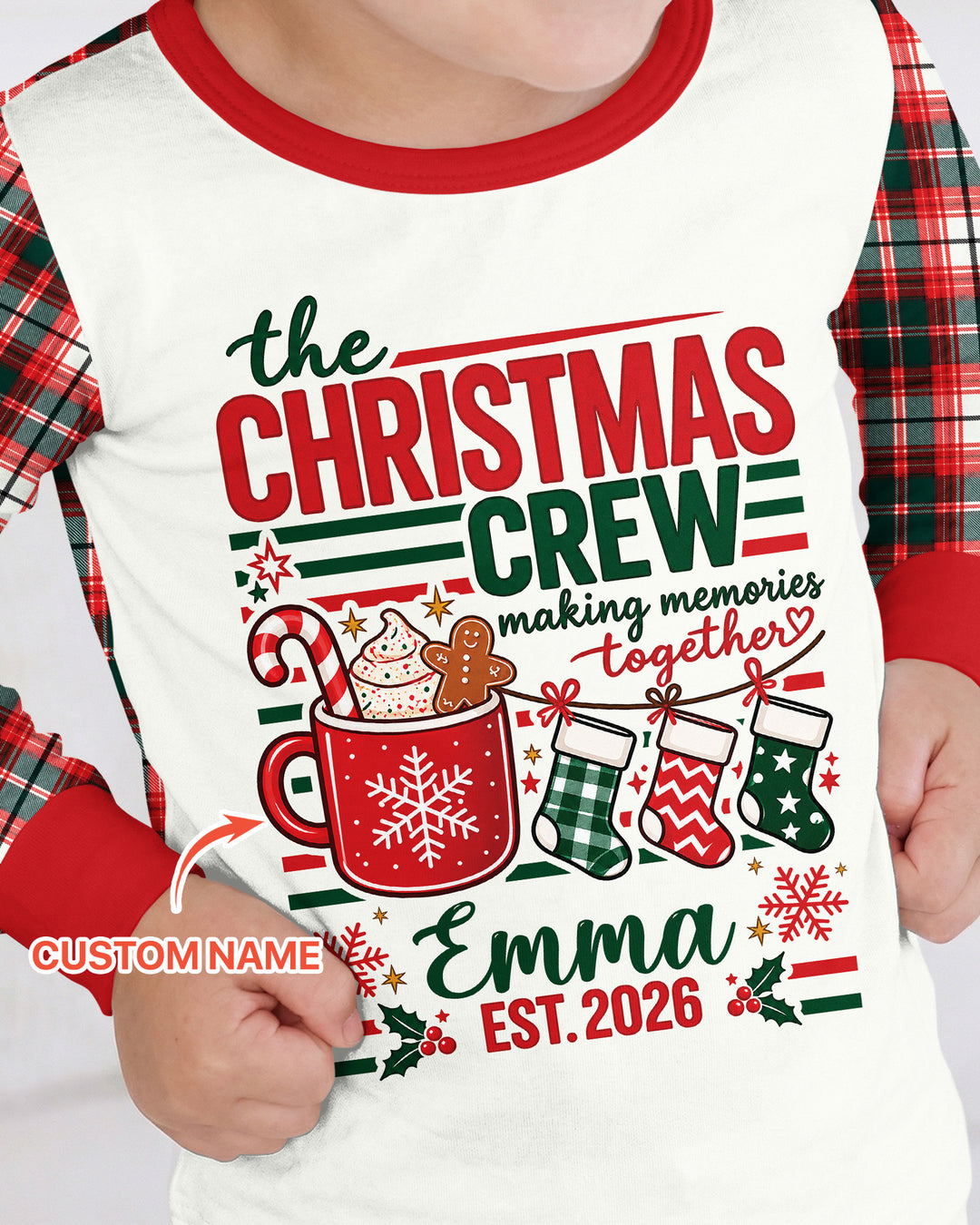 The Christmas Crew Custom Name Bamboo Two Piece Long Sleeve Pajama Set