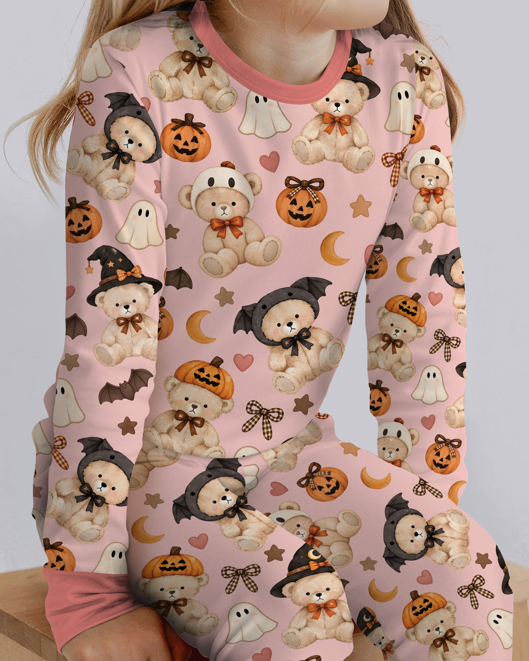 Cozy Coquette Teddy Bear Halloween Bamboo Two Piece Long Sleeve Pajama Set