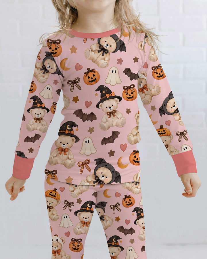 Cozy Coquette Teddy Bear Halloween Bamboo Two Piece Long Sleeve Pajama Set