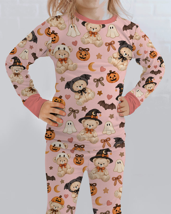 Cozy Coquette Teddy Bear Halloween Bamboo Two Piece Long Sleeve Pajama Set
