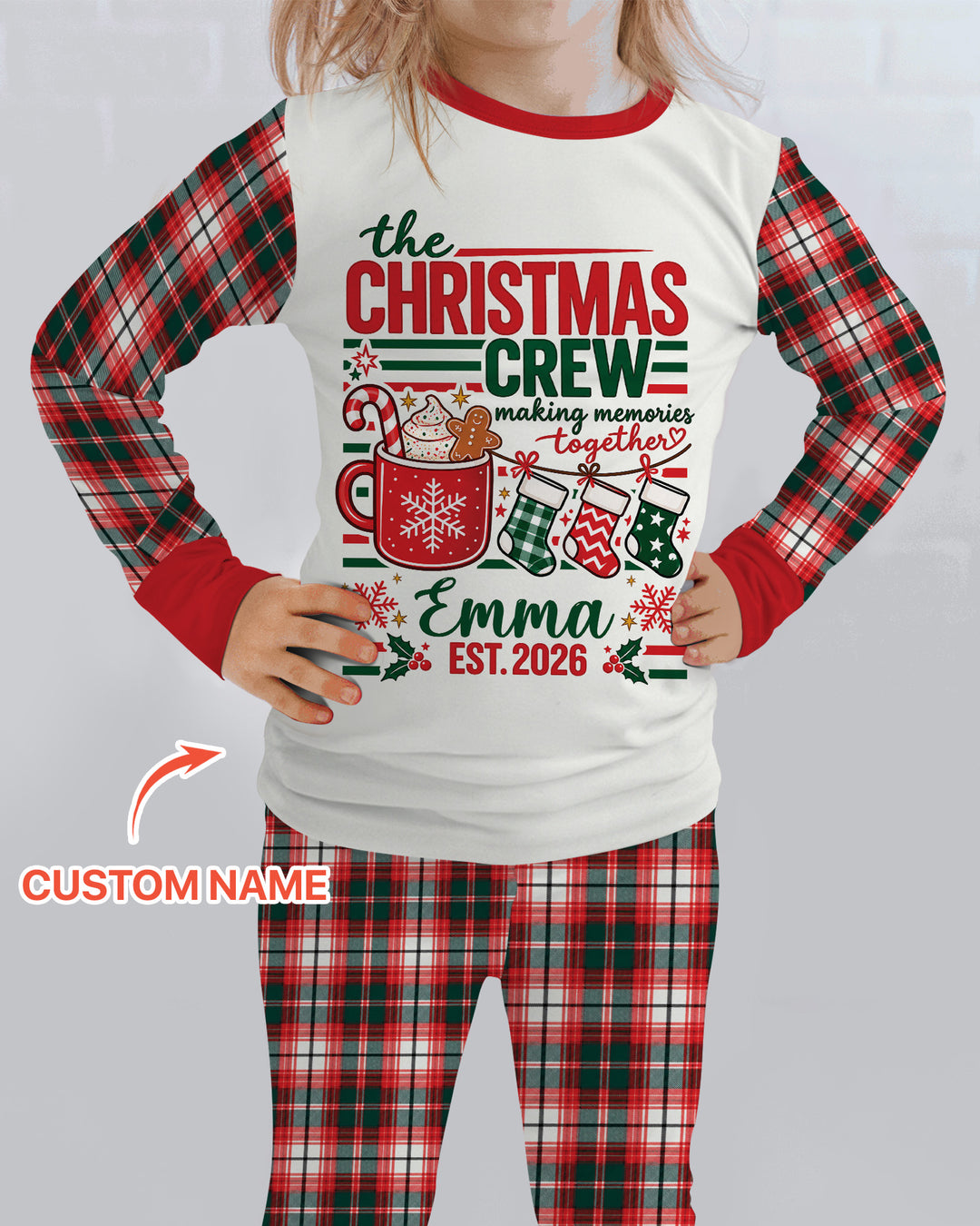 The Christmas Crew Custom Name Bamboo Two Piece Long Sleeve Pajama Set