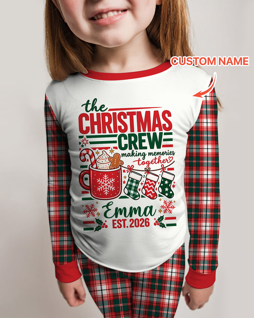 The Christmas Crew Custom Name Bamboo Two Piece Long Sleeve Pajama Set