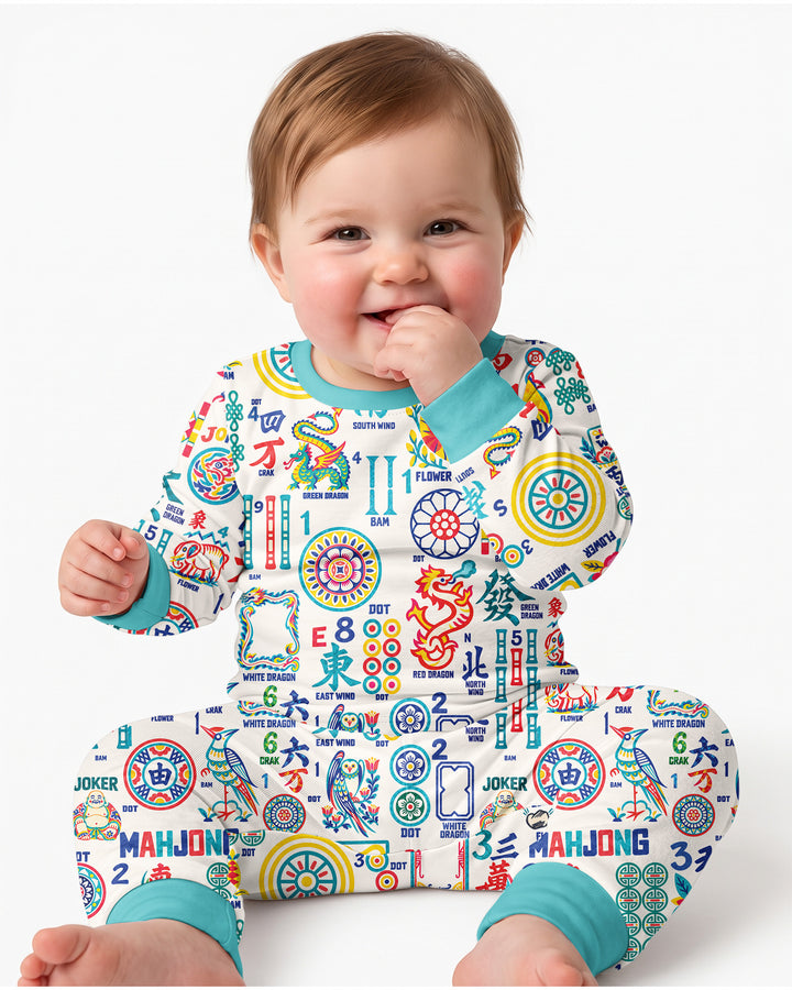Mahjong Time Family Matching Bamboo Two Piece Long Sleeve Pajama Set