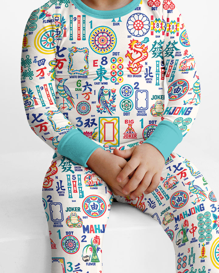 Mahjong Time Family Matching Bamboo Two Piece Long Sleeve Pajama Set