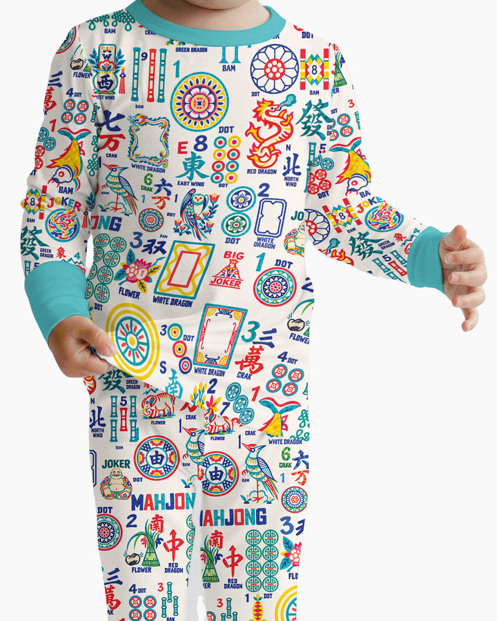 Mahjong Time Family Matching Bamboo Two Piece Long Sleeve Pajama Set