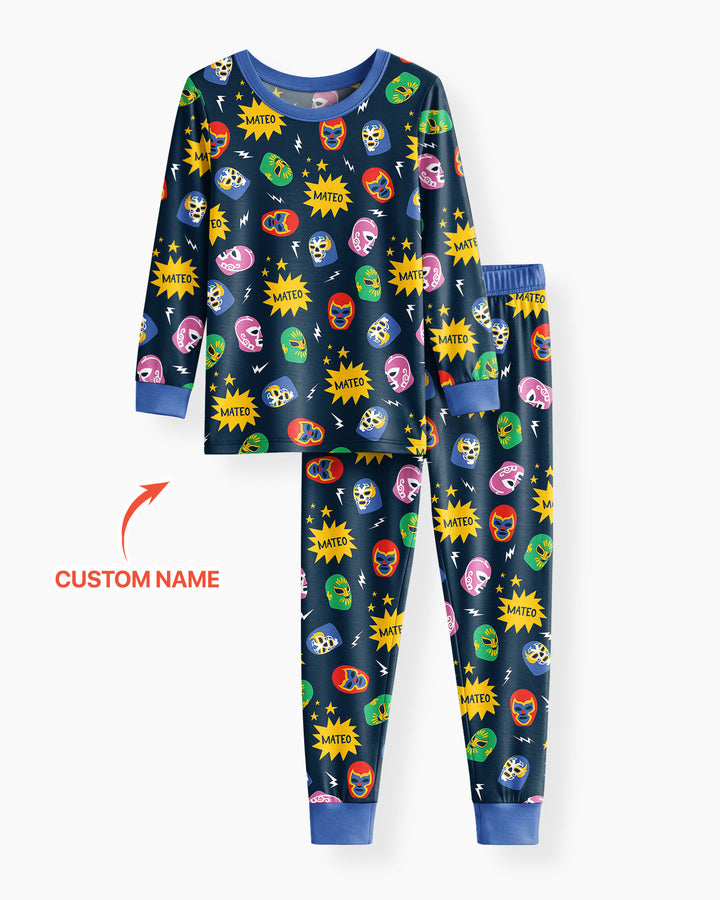 Lucha Libre Custom Name Bamboo Two Piece Long Sleeve Pajama Set