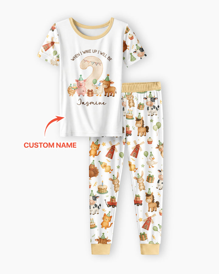 Personalized Farm Animals When I Wake Up I Will Be Birthday Bamboo Two Piece Short Sleeve Pajama Set