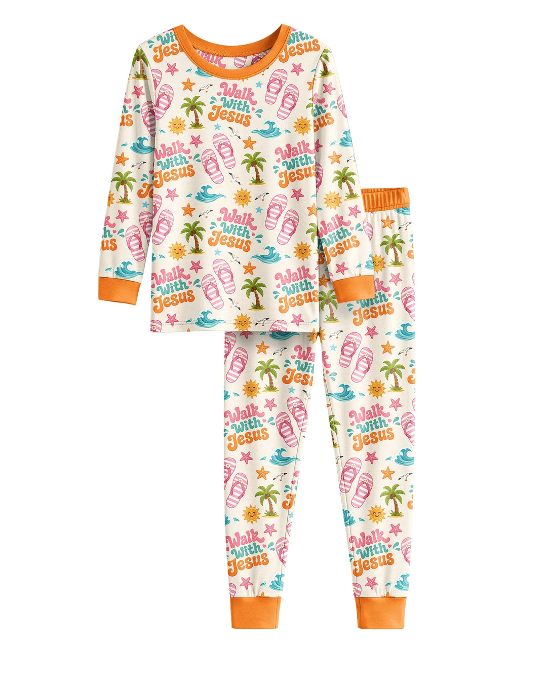 Groovy Summer Walk With Jesus Bamboo Two Piece Long Sleeve Pajama Set