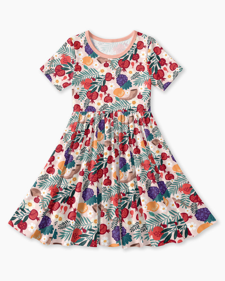 Pomegranate Blessings Night Family Matching Bamboo Twirl Dress