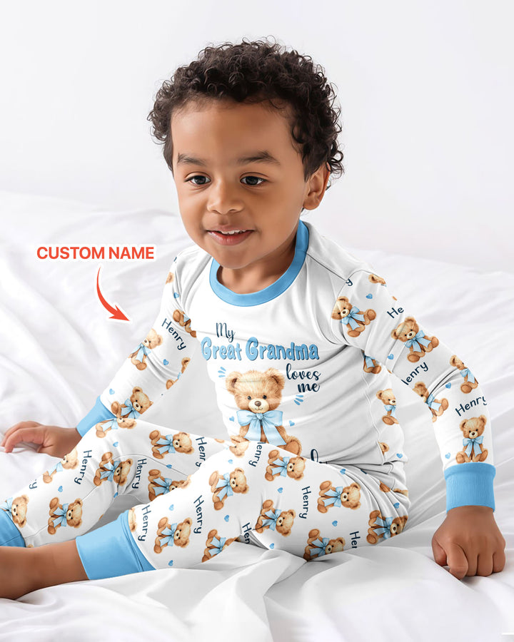 Grandma/... Loves Me Beary Much Personalized Bamboo Two Piece Long Sleeve Pajama Set