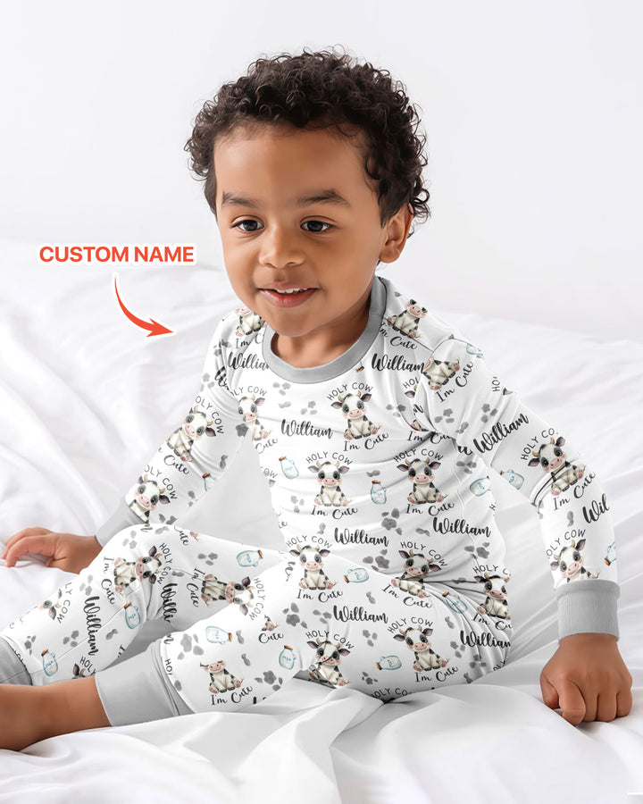Holy Cow I'm Cute Custom Name Bamboo Two Piece Long Sleeve Pajama Set