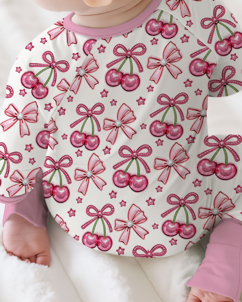 Pink Glitter Cherry Bows Bamboo Convertible Zippy