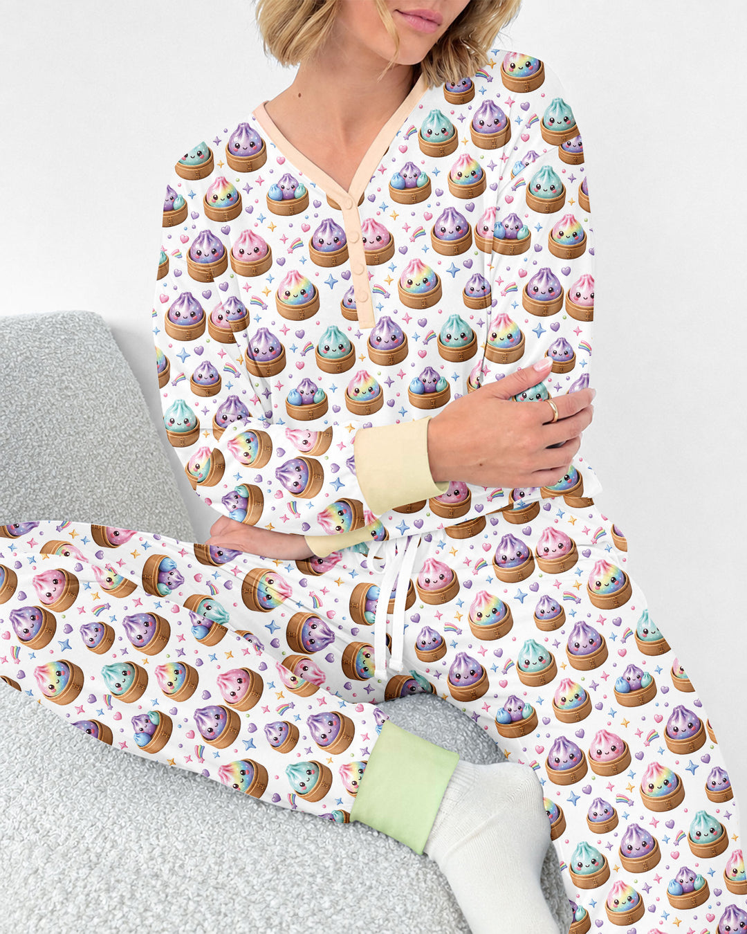 Cute Glitter Dumpling Bamboo Women Pajama Set