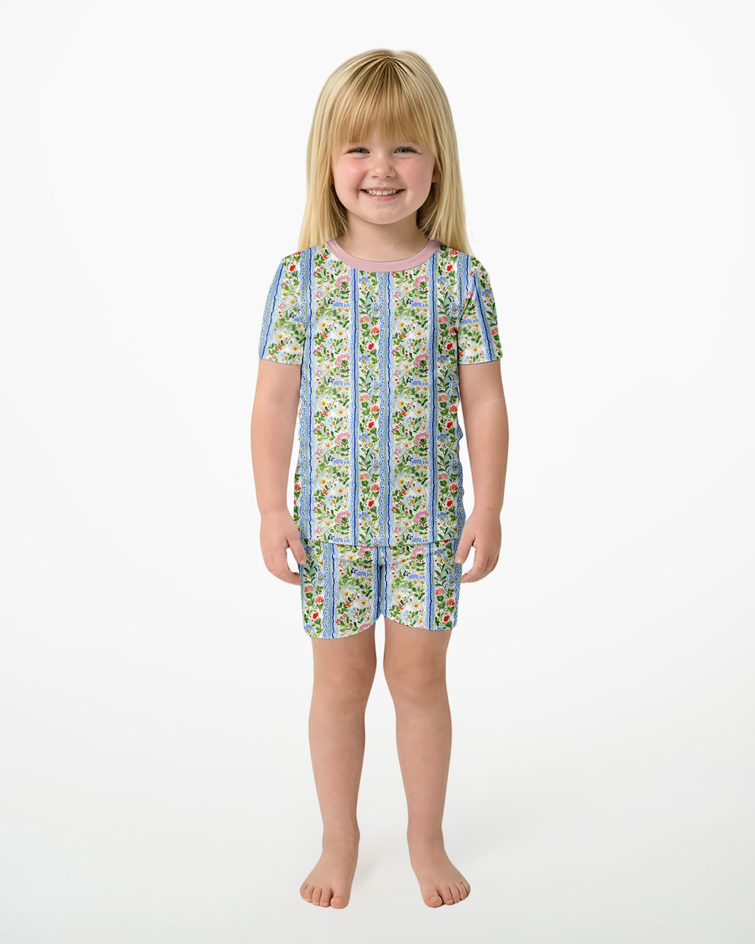 Pastel Floral Girl Bamboo Two Piece Short Sleeve Shorts Pajama Set