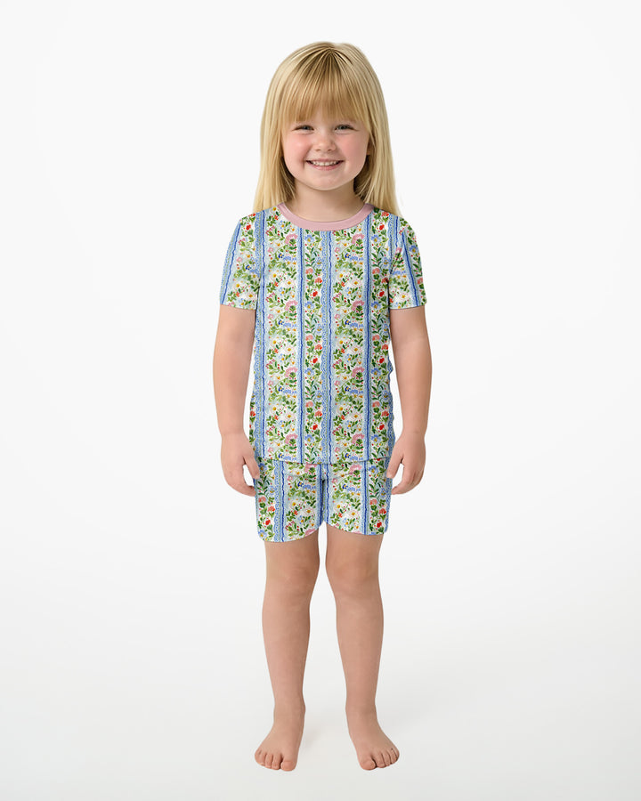Pastel Floral Girl Bamboo Two Piece Short Sleeve Shorts Pajama Set