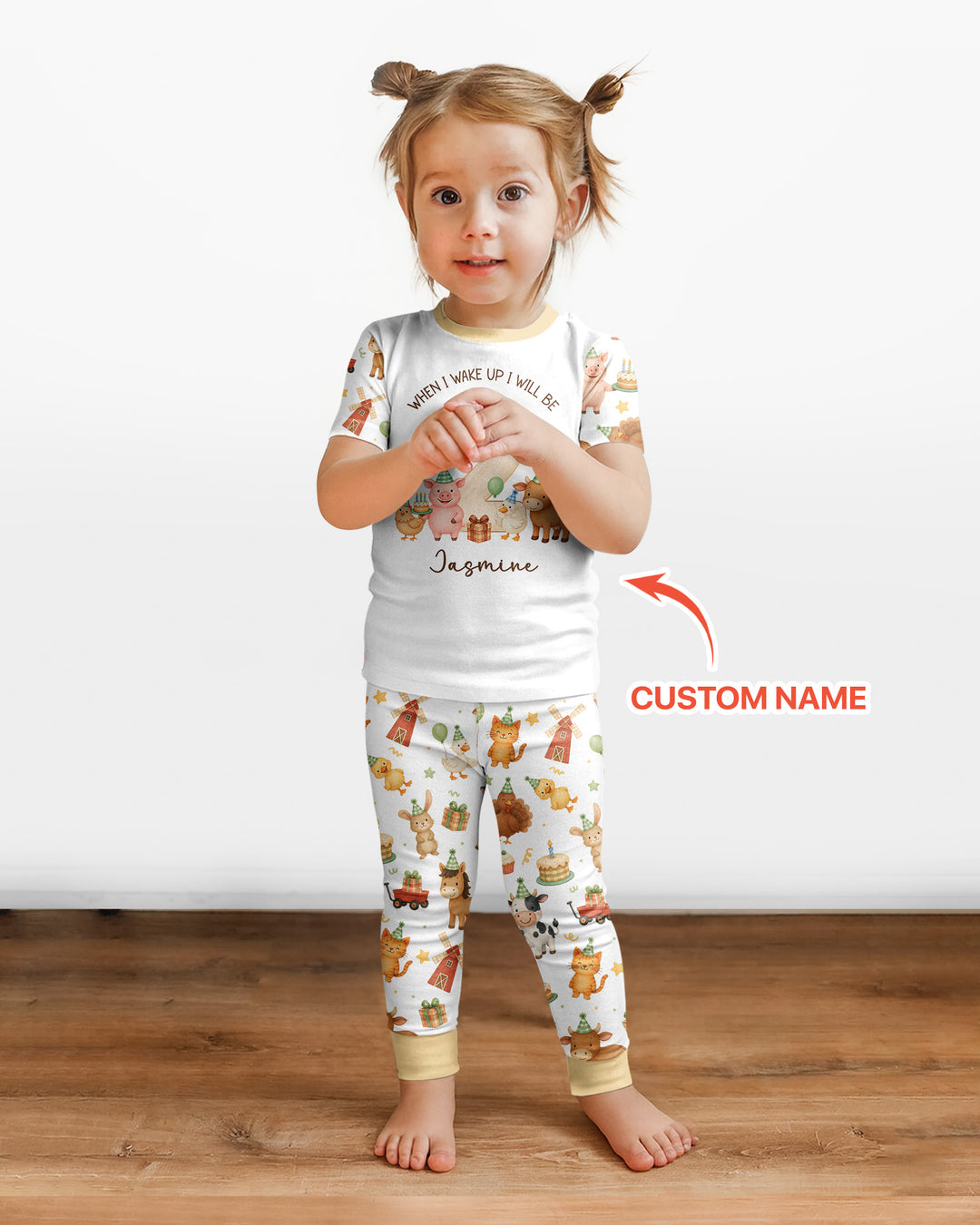Personalized Farm Animals When I Wake Up I Will Be Birthday Bamboo Two Piece Short Sleeve Pajama Set