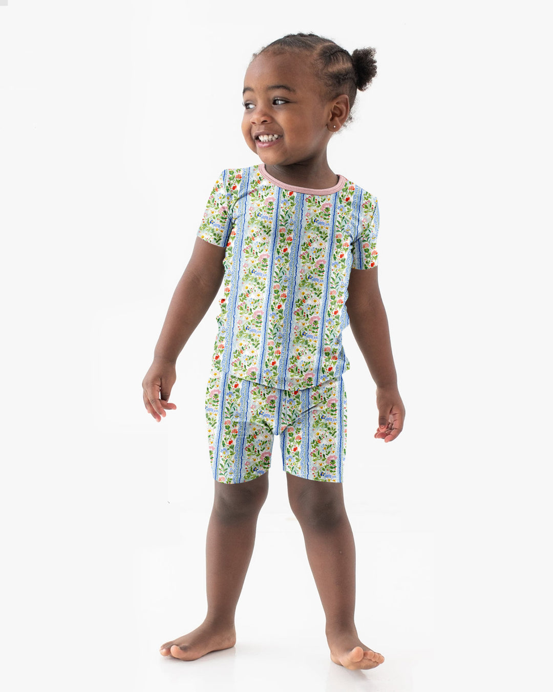 Pastel Floral Girl Bamboo Two Piece Short Sleeve Shorts Pajama Set