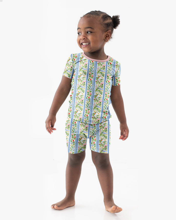 Pastel Floral Girl Bamboo Two Piece Short Sleeve Shorts Pajama Set