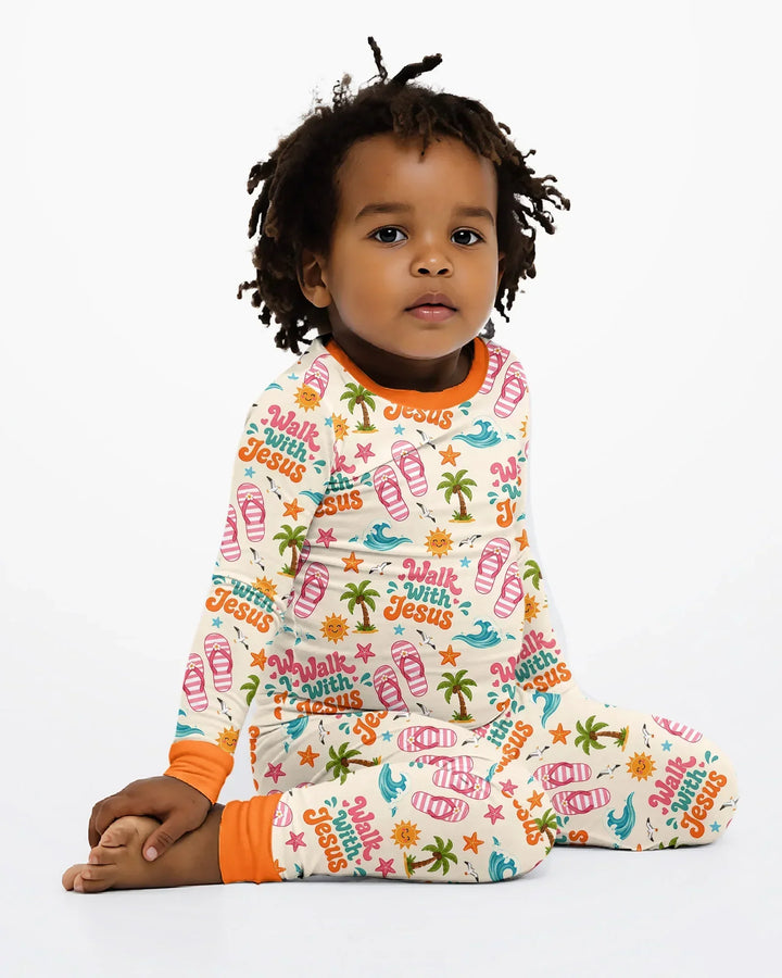Groovy Summer Walk With Jesus Bamboo Two Piece Long Sleeve Pajama Set