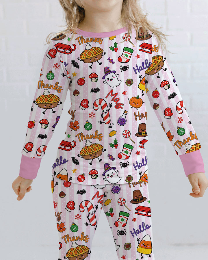 Happy Hallothanksmas Bamboo Two Piece Long Sleeve Pajama Set