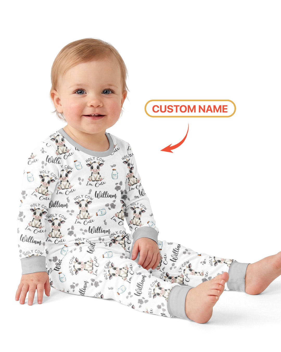 Holy Cow I'm Cute Custom Name Bamboo Two Piece Long Sleeve Pajama Set