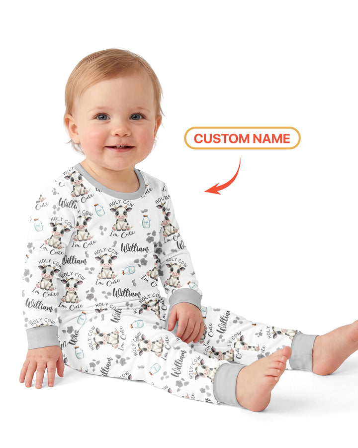 Holy Cow I'm Cute Custom Name Bamboo Two Piece Long Sleeve Pajama Set