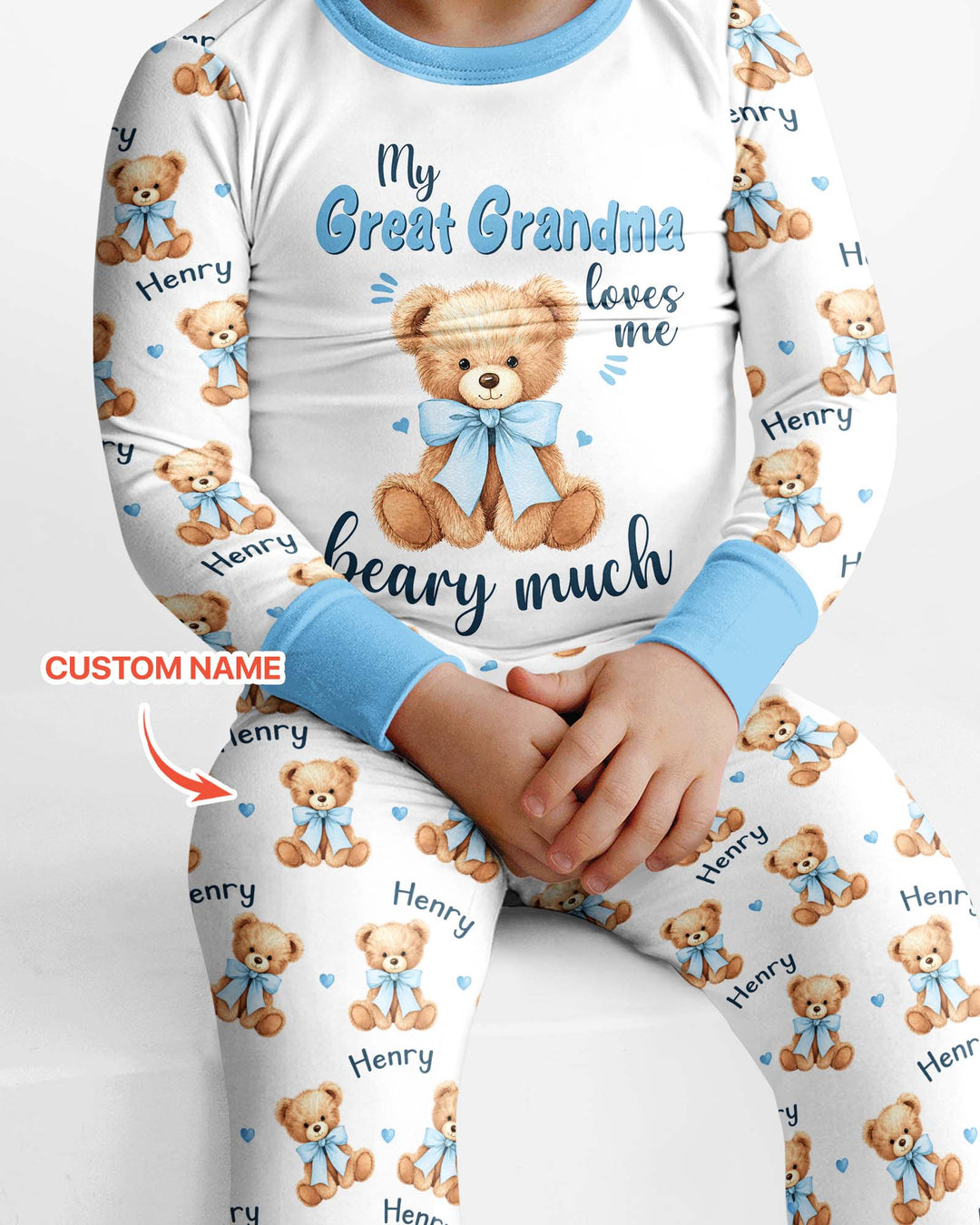 Grandma/... Loves Me Beary Much Personalized Bamboo Two Piece Long Sleeve Pajama Set