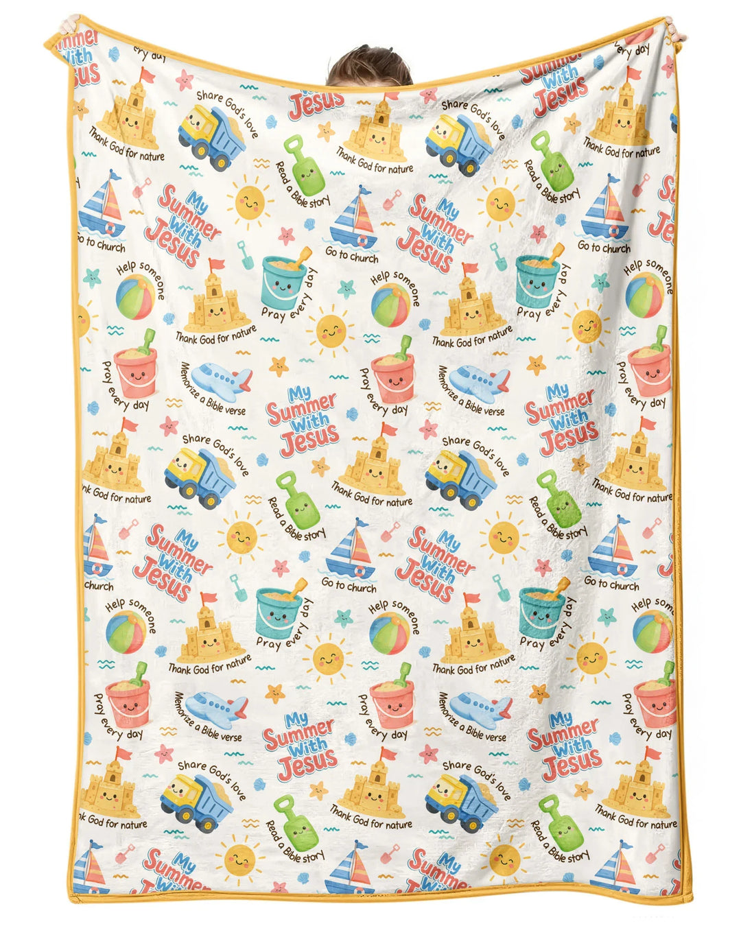 Colorful Summer Beach With Jesus Bamboo Blanket