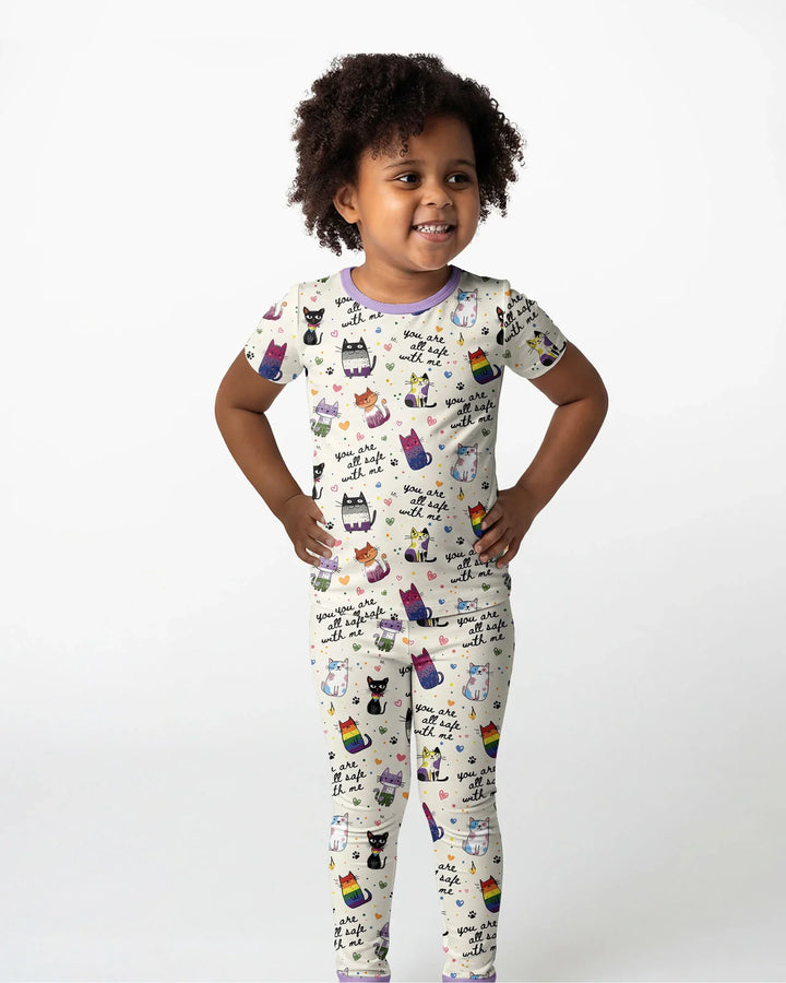 Loved & Safe Kitties Family Matching Bamboo Two Piece Short Sleeve Pajama Set