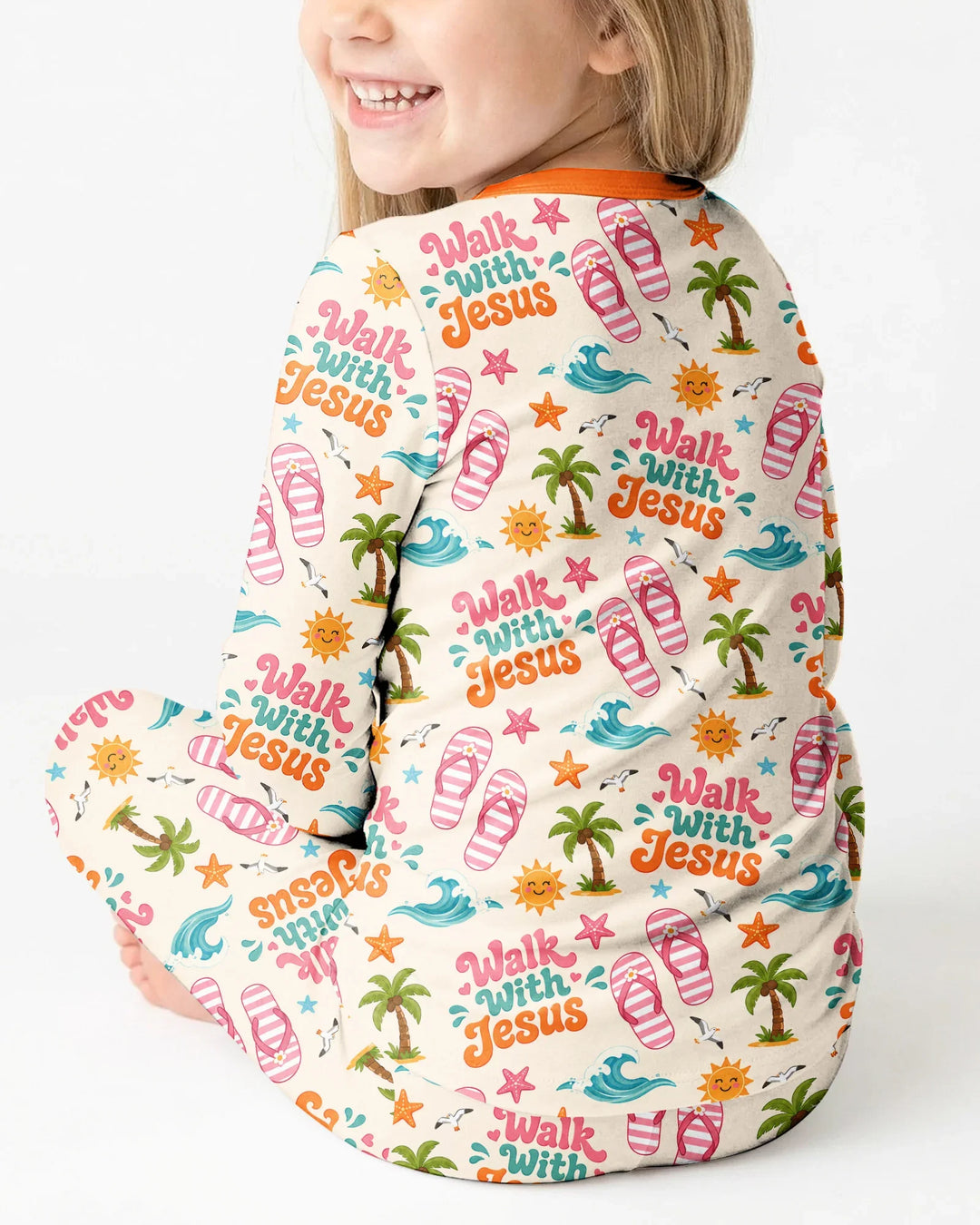 Groovy Summer Walk With Jesus Bamboo Two Piece Long Sleeve Pajama Set
