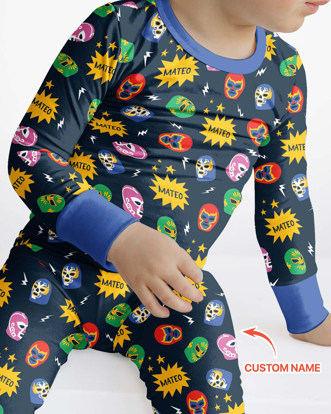 Lucha Libre Custom Name Bamboo Two Piece Long Sleeve Pajama Set