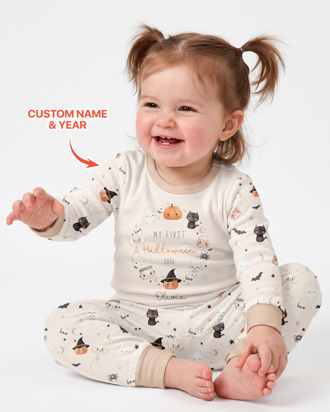 Personalised Baby First Halloween Bamboo Two Piece Long Sleeve Pajama Set