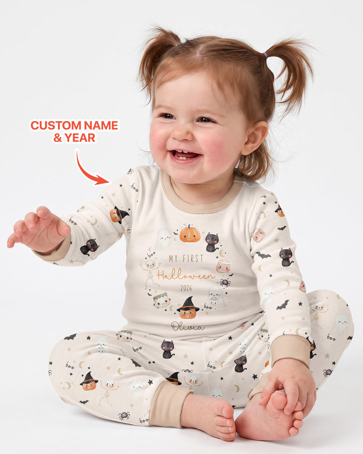 Personalised Baby First Halloween Bamboo Two Piece Long Sleeve Pajama Set