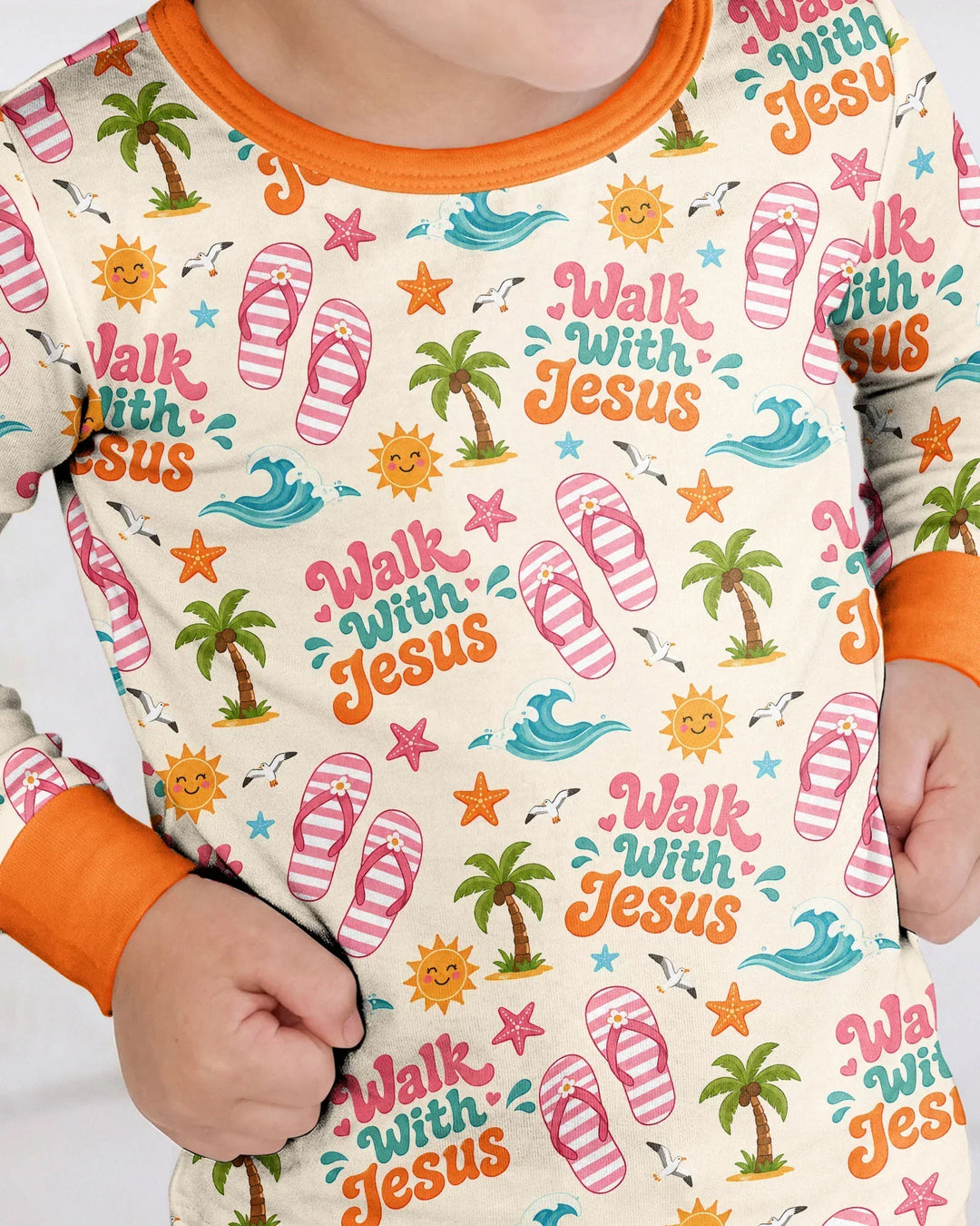 Groovy Summer Walk With Jesus Bamboo Two Piece Long Sleeve Pajama Set