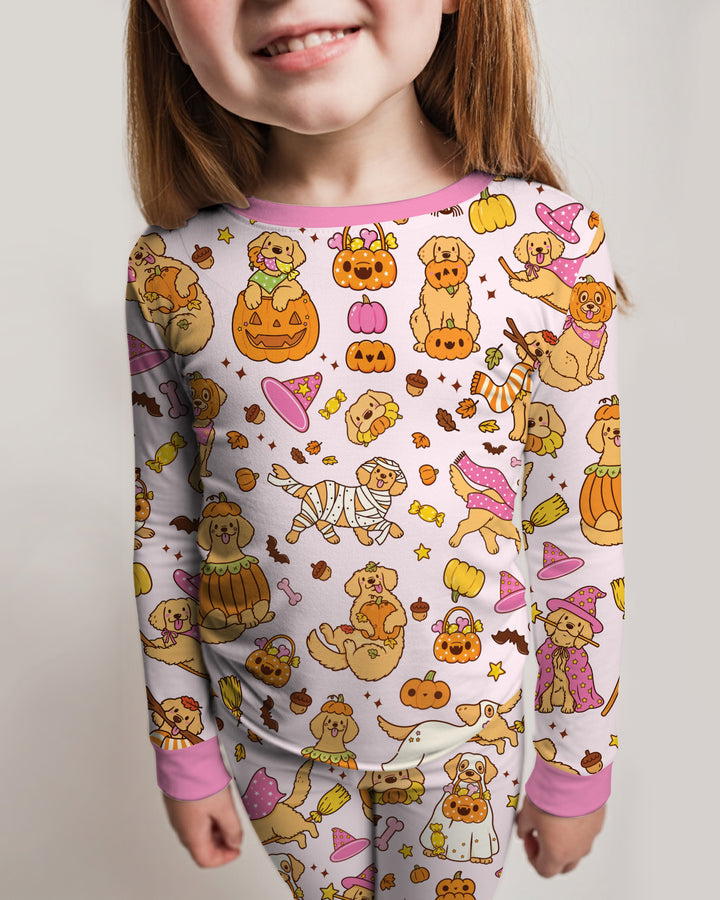 Spooky Golden Pups Bamboo Two Piece Long Sleeve Pajama Set