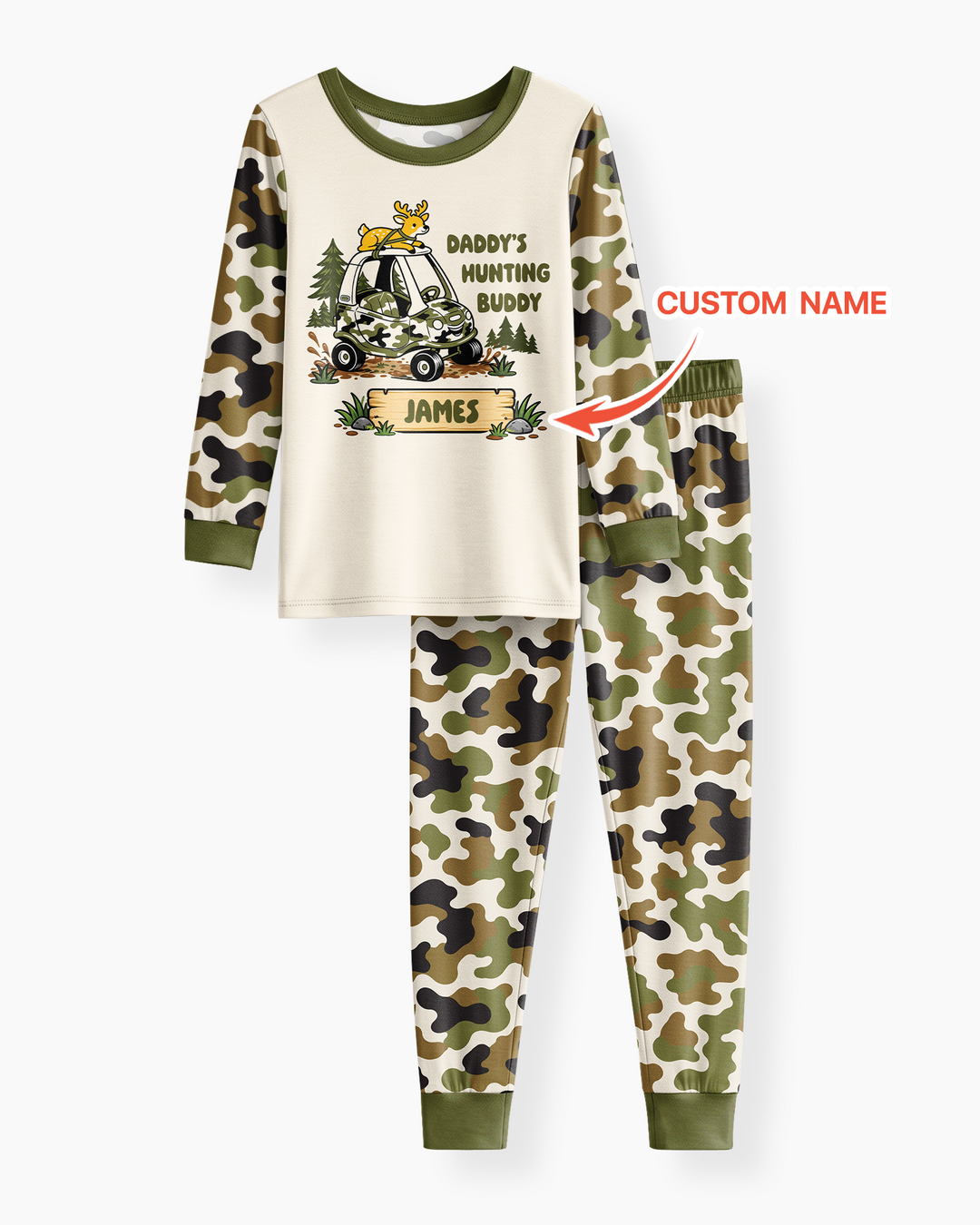 Custom Name Daddy's Hunting Buddy Bamboo Two Piece Long Sleeve Pajama Set