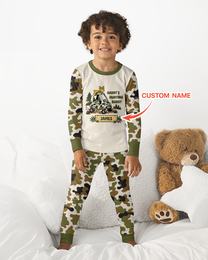 Custom Name Daddy's Hunting Buddy Bamboo Two Piece Long Sleeve Pajama Set