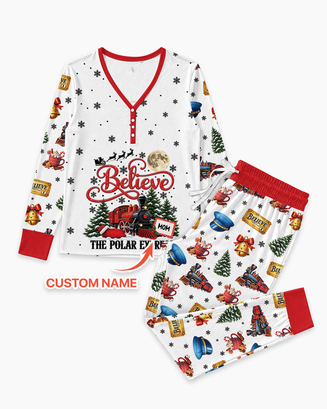 Custom Name Believe Polar Express Christmas Bamboo Women Pajama Set