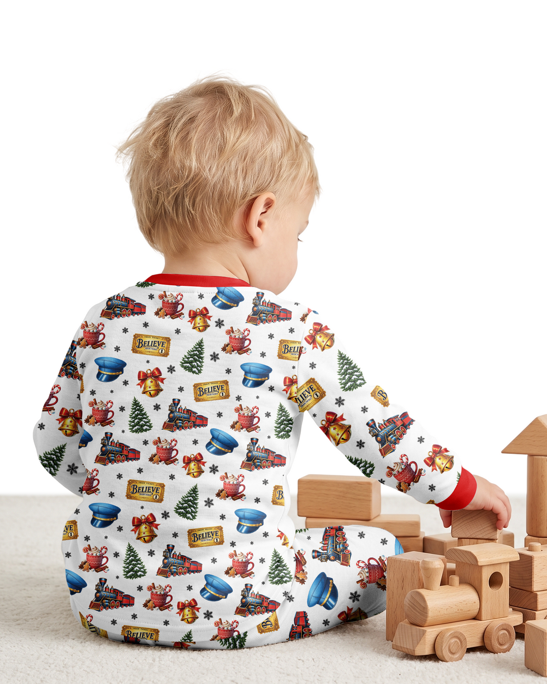 Custom Name Believe Polar Express Christmas Bamboo Two Piece Long Sleeve Pajama Set