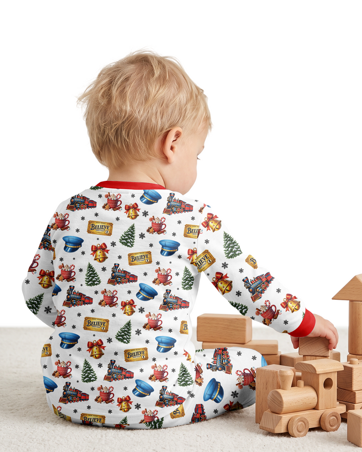 Custom Name Believe Polar Express Christmas Bamboo Two Piece Long Sleeve Pajama Set