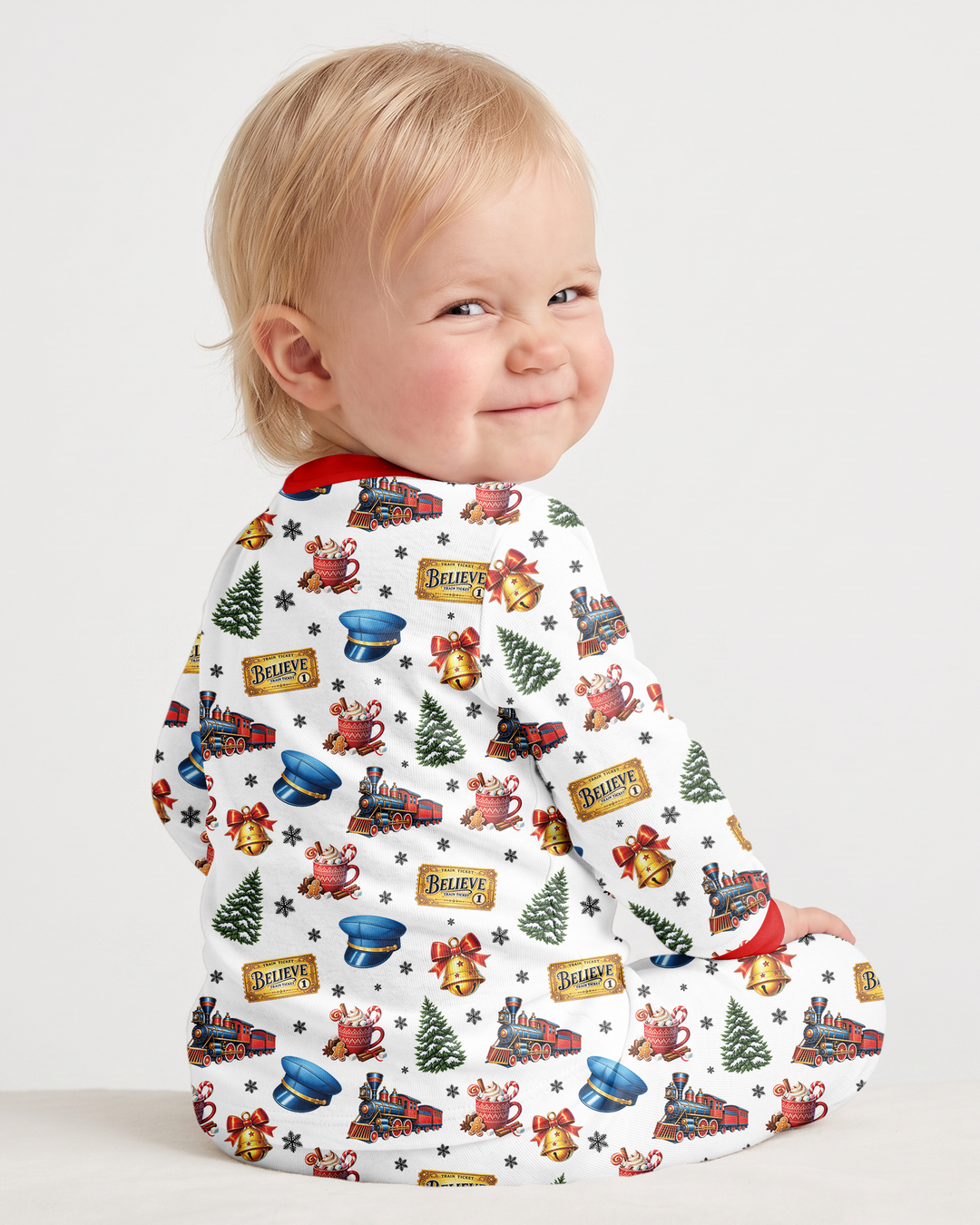 Custom Name Believe Polar Express Christmas Bamboo Two Piece Long Sleeve Pajama Set