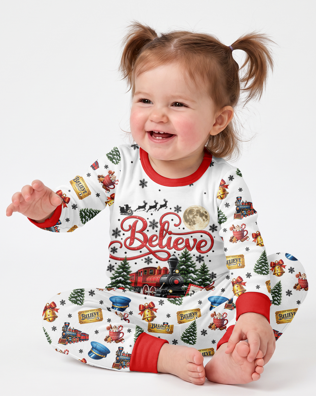 Custom Name Believe Polar Express Christmas Bamboo Two Piece Long Sleeve Pajama Set
