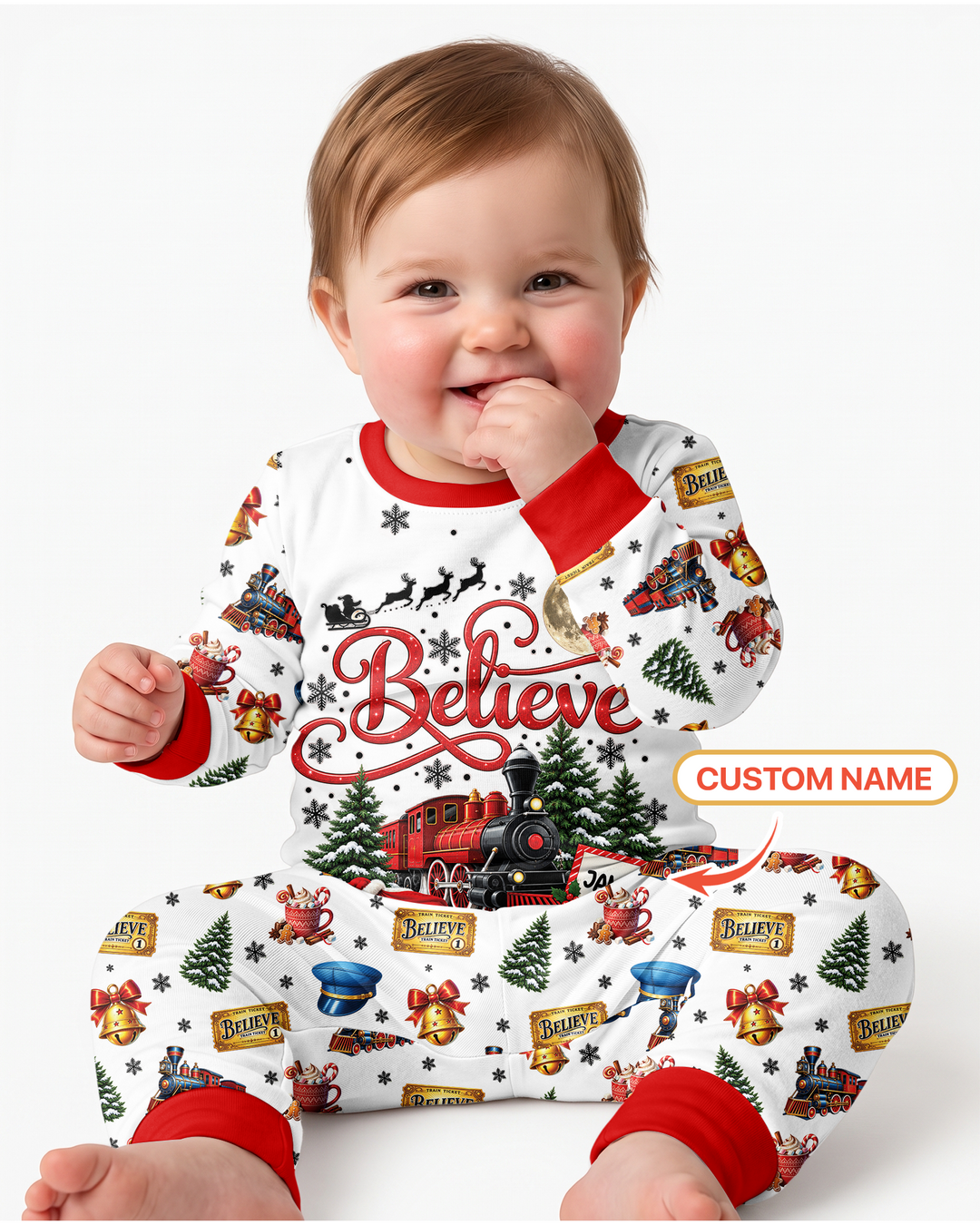 Custom Name Believe Polar Express Christmas Bamboo Two Piece Long Sleeve Pajama Set