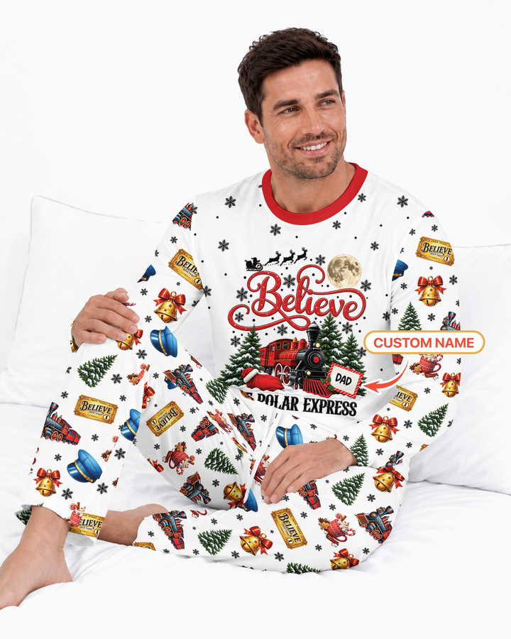 Custom Name Believe Polar Express Christmas Bamboo Men's Pajama Set