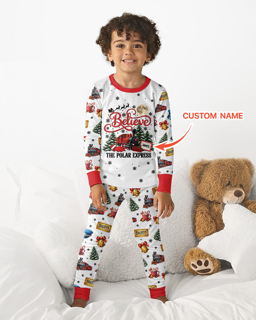 Custom Name Believe Polar Express Christmas Bamboo Two Piece Long Sleeve Pajama Set