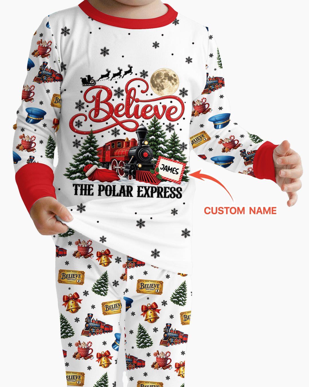 Custom Name Believe Polar Express Christmas Bamboo Two Piece Long Sleeve Pajama Set