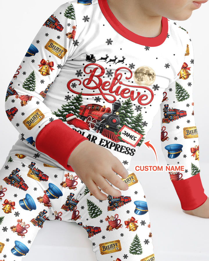 Custom Name Believe Polar Express Christmas Bamboo Two Piece Long Sleeve Pajama Set