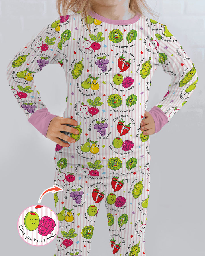 Fruits And Vegetables Love Puns Bamboo Two Piece Long Sleeve Pajama Set