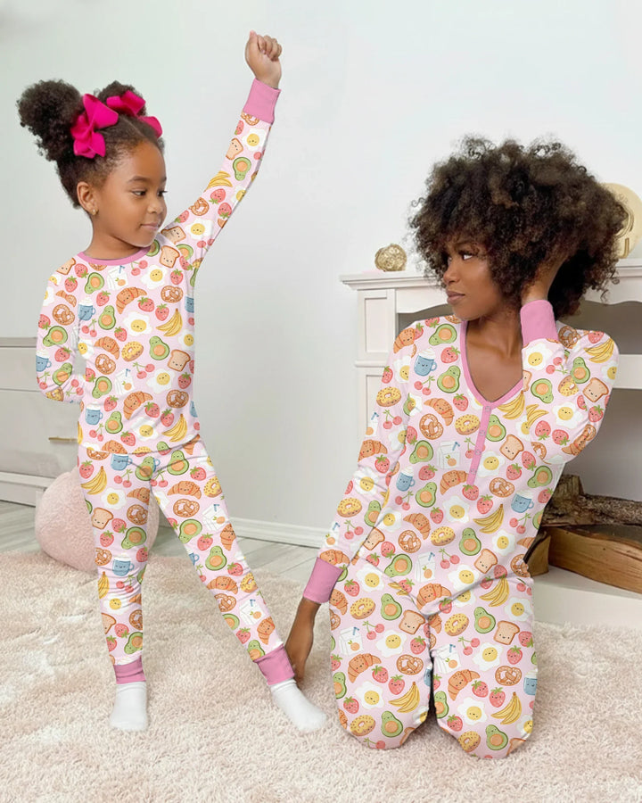 Breakfast Buddies Familien-Pyjama-Set aus Bambus für Damen
